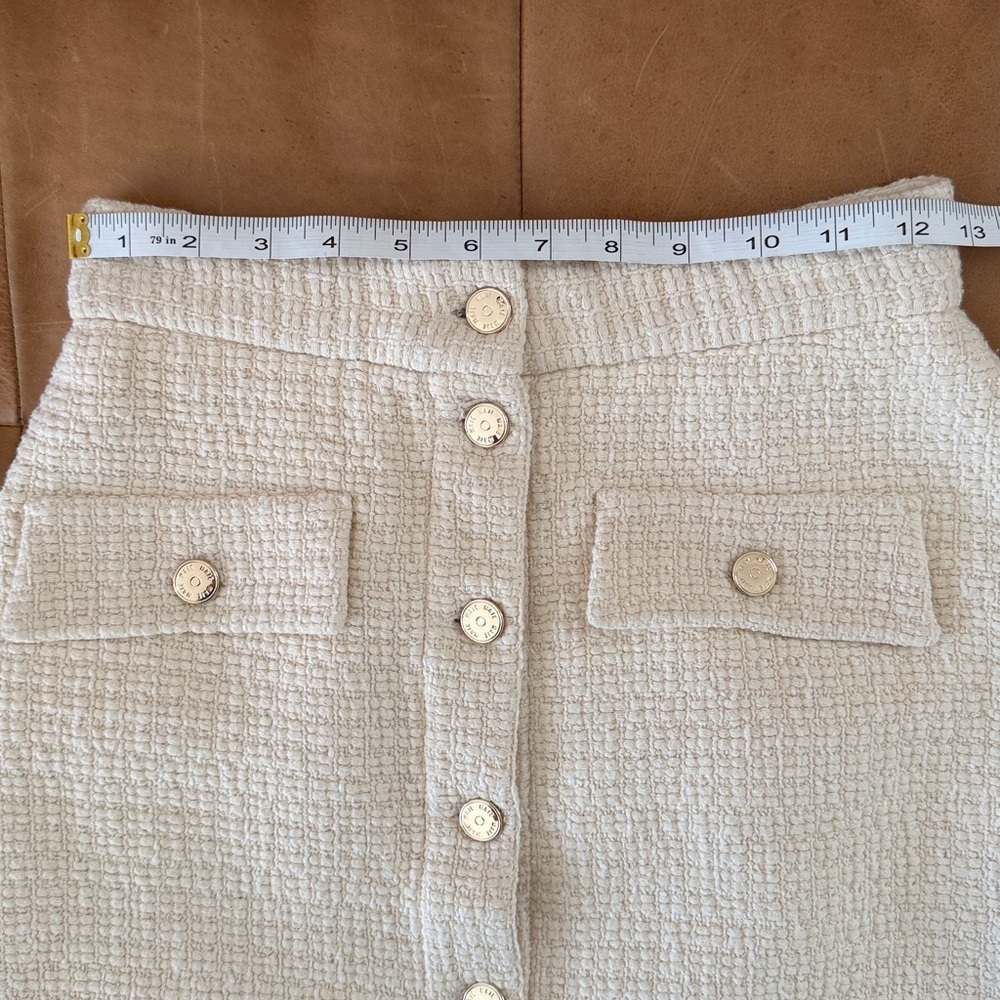 Maje Jiba Button-up Skirt in Ecru Tweed Cream Button-Front Textured Mini Skirt - Picture 8 of 9
